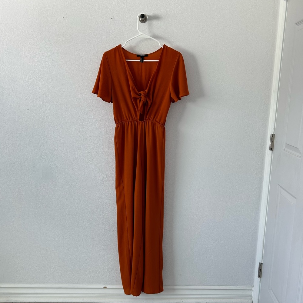 Forever 21 Orange Tie Front Jumpsuit Cutout